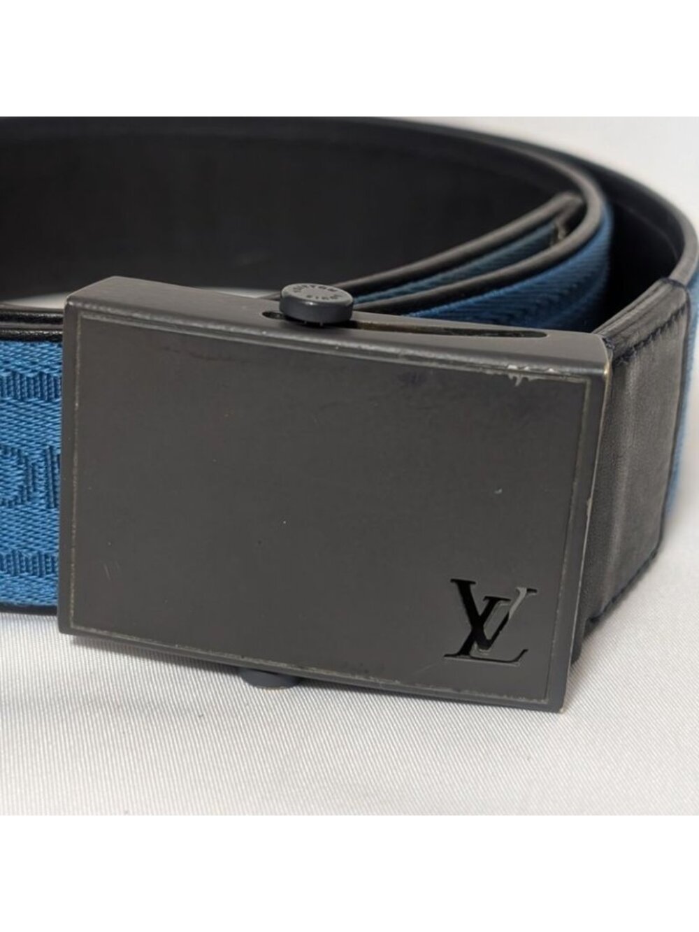 ★SOLD★ Louis Vuitton Ceinture Belt Logo Nylon Leather Blue - Picture 2 of 8